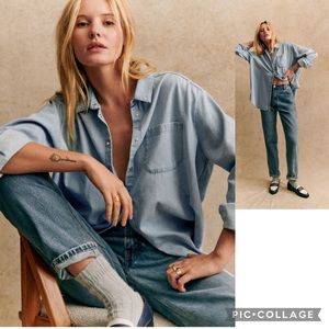 SEZANE Max Denim Button Down  Shirt